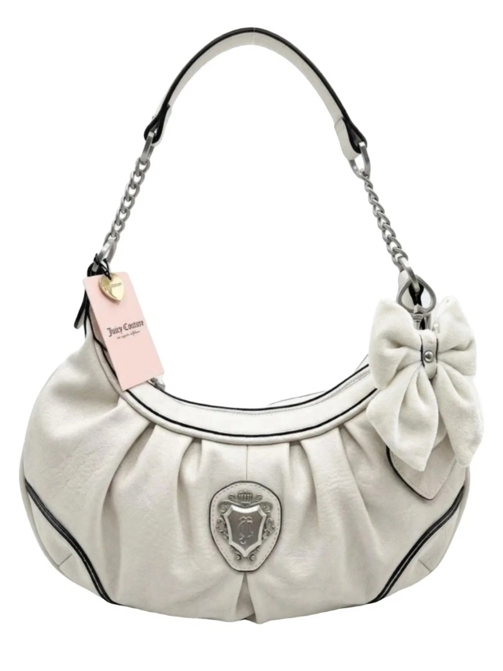 Juicy Couture Ivory Bow Hobo Bag with Crest Detail